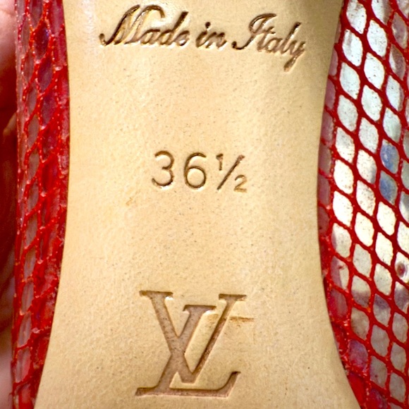 Louis Vuitton Red and Silver Mesh Heels - Picture 4 of 8